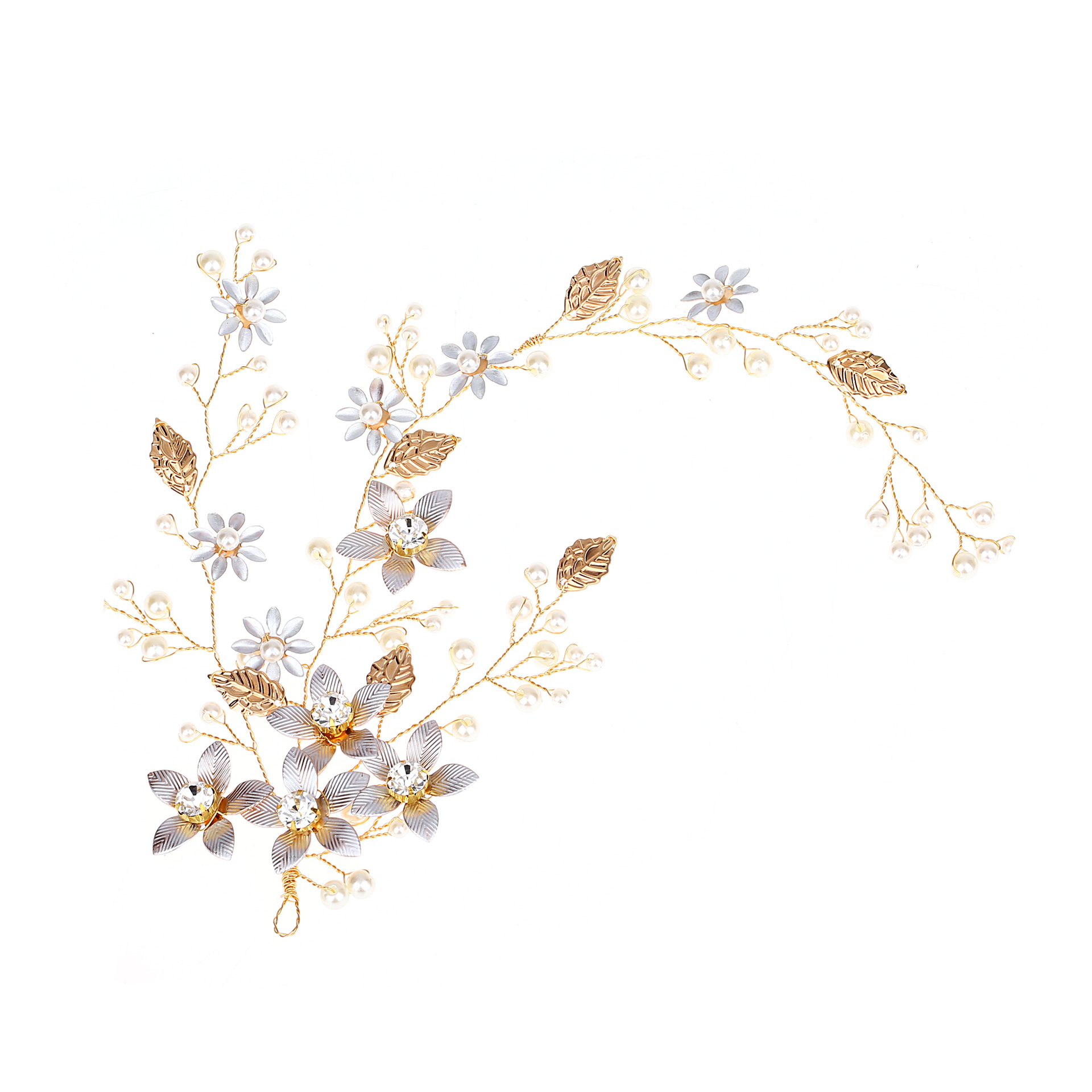 European and American New Headdress Golden Leaf Flower Foreign Trade Hair Band Wedding Dress Accessories Bridal Ornament Wholesale