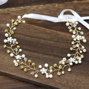 European and American New Headdress Golden Leaf Flower Foreign Trade Hair Band Wedding Dress Accessories Bridal Ornament Wholesale