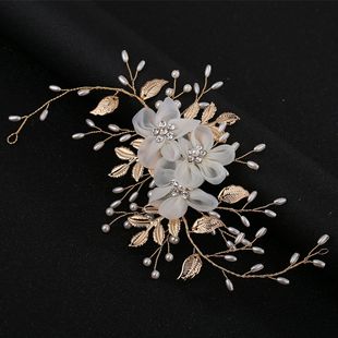 European and American New Headdress Golden Leaf Flower Foreign Trade Hair Band Wedding Dress Accessories Bridal Ornament Wholesale