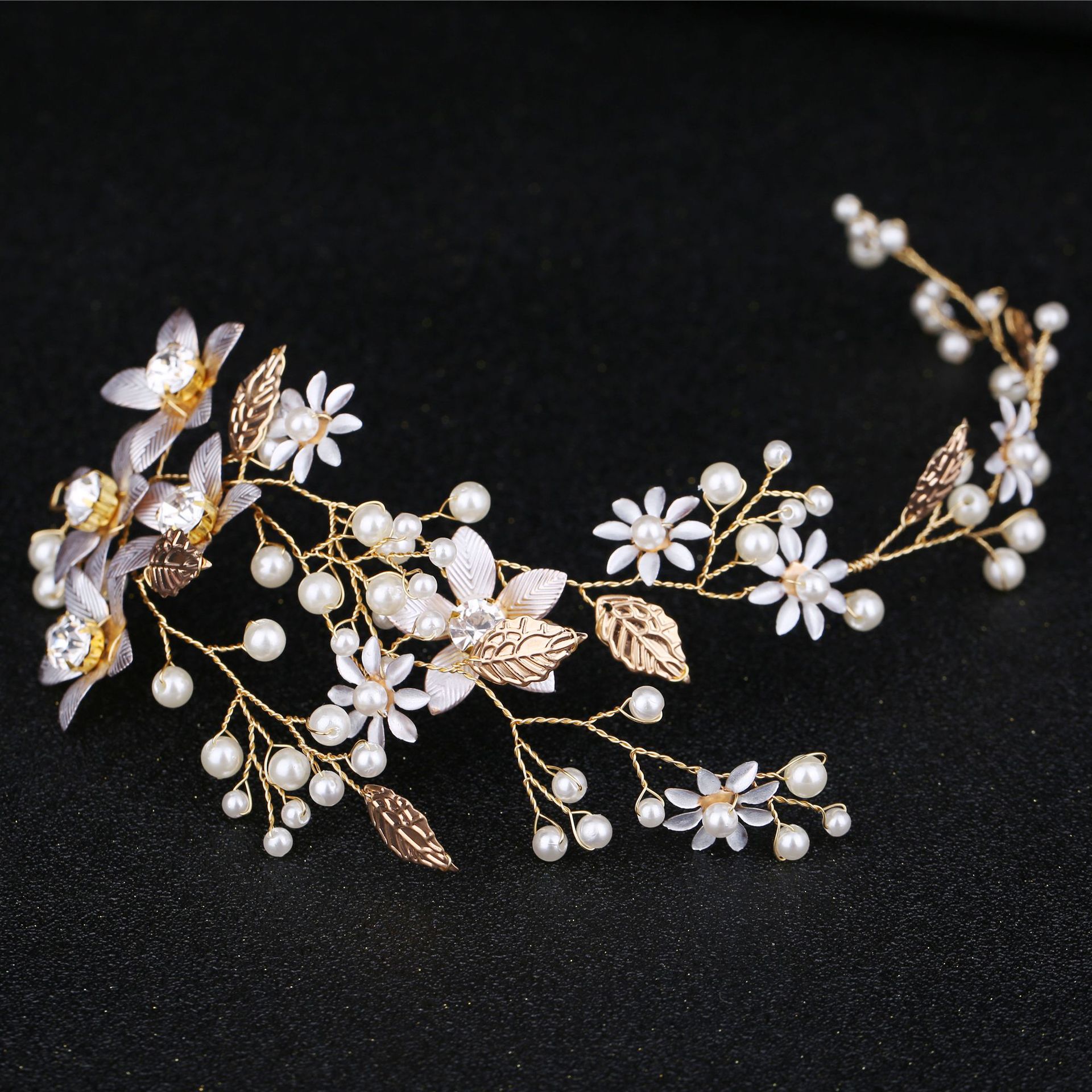 European and American New Headdress Golden Leaf Flower Foreign Trade Hair Band Wedding Dress Accessories Bridal Ornament Wholesale