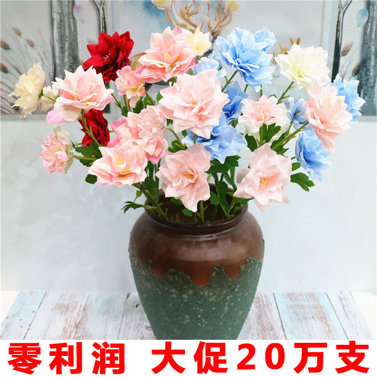 Western Rose Wedding Celebration Decoration Artificial Flower Artificial Flower European-Style Core 3 Peony Wholesale Origin Supply