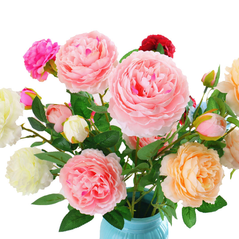 Western Rose Wedding Celebration Decoration Artificial Flower Artificial Flower European-Style Core 3 Peony Wholesale Origin Supply