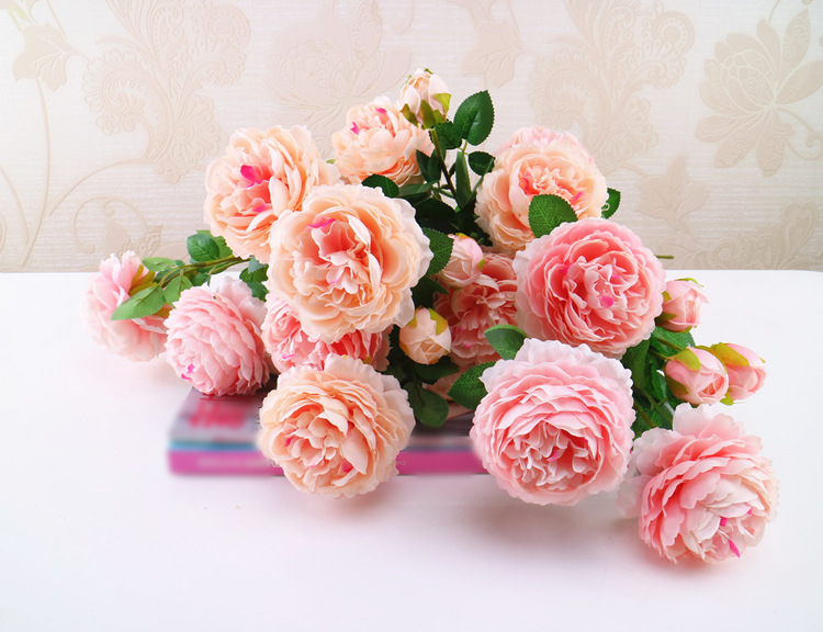 Western Rose Wedding Celebration Decoration Artificial Flower Artificial Flower European-Style Core 3 Peony Wholesale Origin Supply