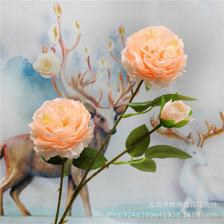 Western Rose Wedding Celebration Decoration Artificial Flower Artificial Flower European-Style Core 3 Peony Wholesale Origin Supply