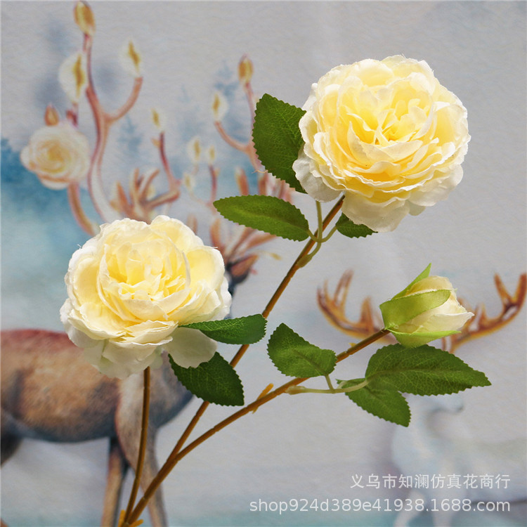 Western Rose Wedding Celebration Decoration Artificial Flower Artificial Flower European-Style Core 3 Peony Wholesale Origin Supply