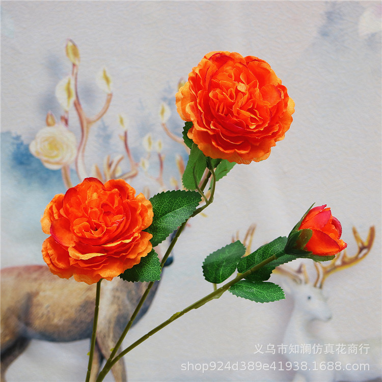 Western Rose Wedding Celebration Decoration Artificial Flower Artificial Flower European-Style Core 3 Peony Wholesale Origin Supply