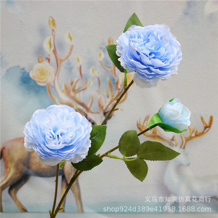 Western Rose Wedding Celebration Decoration Artificial Flower Artificial Flower European-Style Core 3 Peony Wholesale Origin Supply