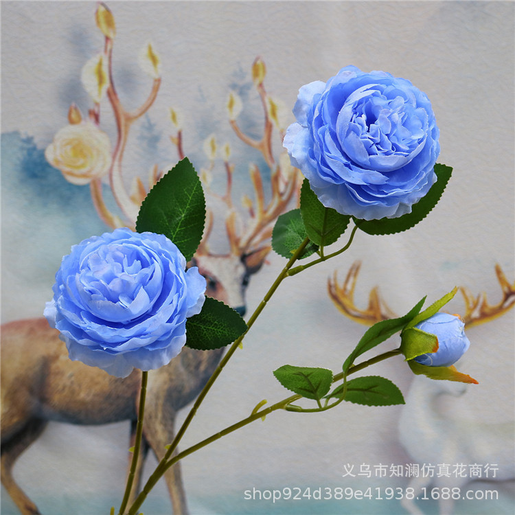 Western Rose Wedding Celebration Decoration Artificial Flower Artificial Flower European-Style Core 3 Peony Wholesale Origin Supply