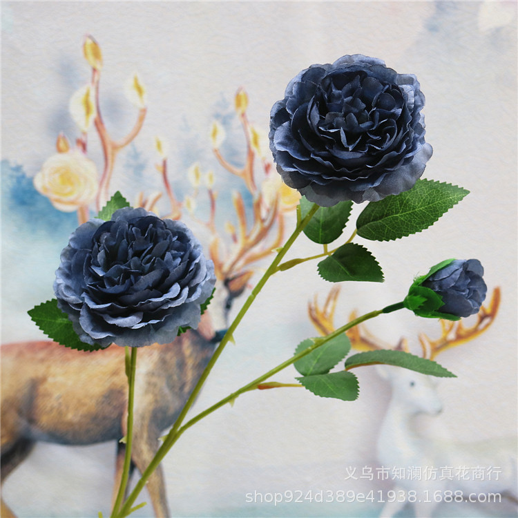 Western Rose Wedding Celebration Decoration Artificial Flower Artificial Flower European-Style Core 3 Peony Wholesale Origin Supply