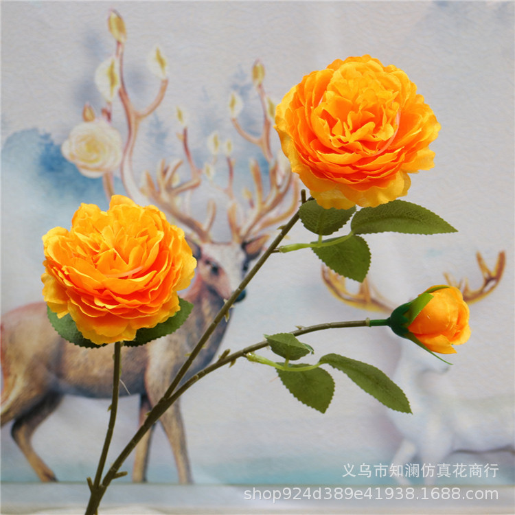 Western Rose Wedding Celebration Decoration Artificial Flower Artificial Flower European-Style Core 3 Peony Wholesale Origin Supply