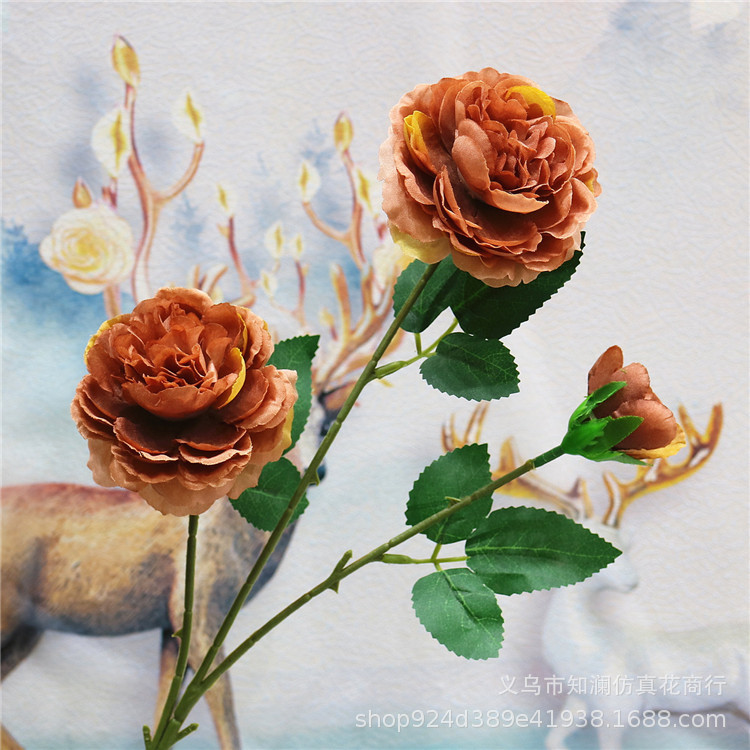 Western Rose Wedding Celebration Decoration Artificial Flower Artificial Flower European-Style Core 3 Peony Wholesale Origin Supply