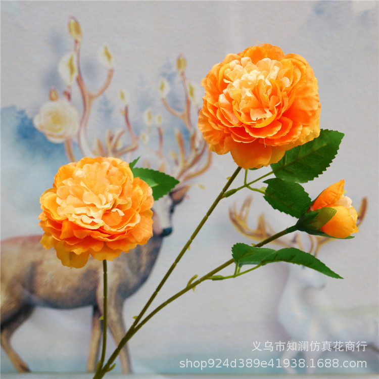 Western Rose Wedding Celebration Decoration Artificial Flower Artificial Flower European-Style Core 3 Peony Wholesale Origin Supply