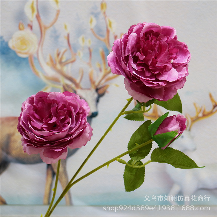 Western Rose Wedding Celebration Decoration Artificial Flower Artificial Flower European-Style Core 3 Peony Wholesale Origin Supply