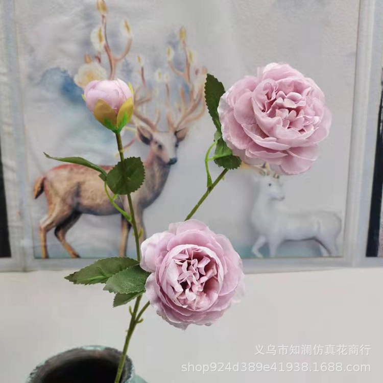 Western Rose Wedding Celebration Decoration Artificial Flower Artificial Flower European-Style Core 3 Peony Wholesale Origin Supply
