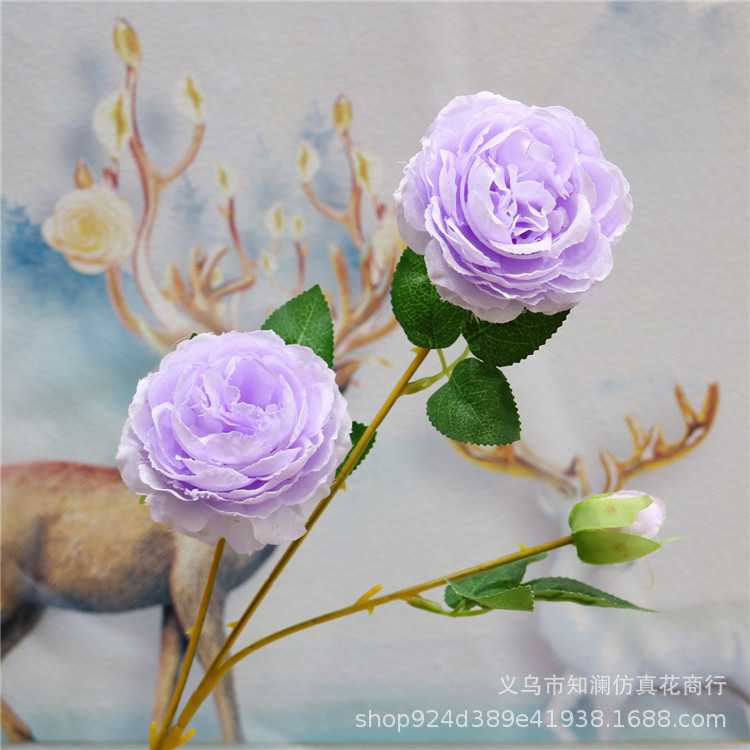 Western Rose Wedding Celebration Decoration Artificial Flower Artificial Flower European-Style Core 3 Peony Wholesale Origin Supply