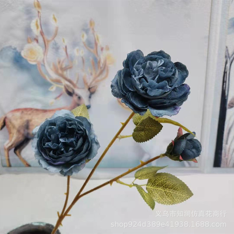 Western Rose Wedding Celebration Decoration Artificial Flower Artificial Flower European-Style Core 3 Peony Wholesale Origin Supply