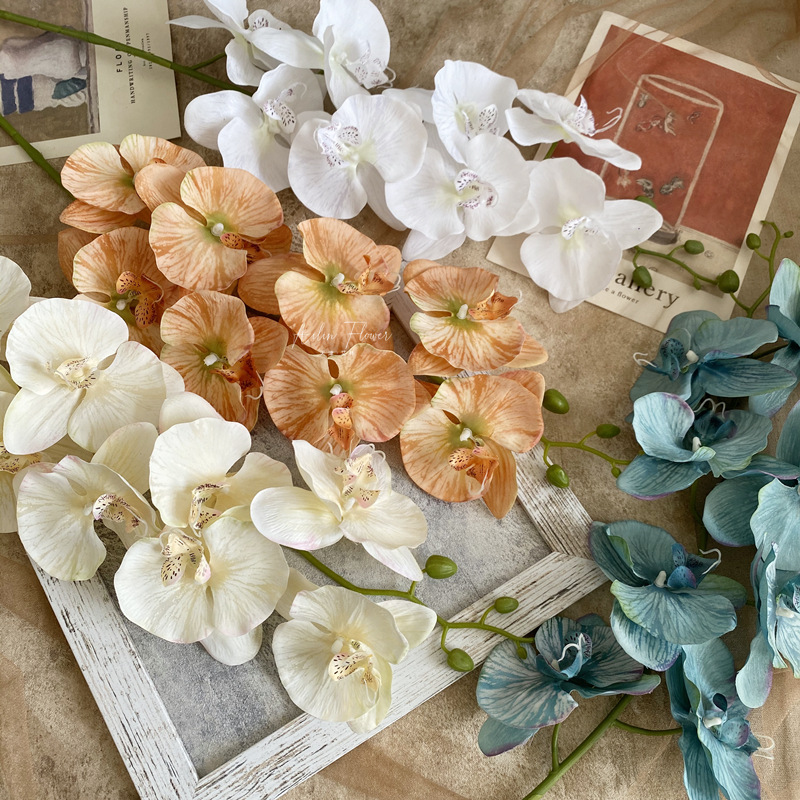 Artificial Phalaenopsis 8 Head Autumn Color Cloth with Snow Spots Wedding Beautiful Wedding Hall Decorative Silk Flower Orchid Cymbidium Faberi Foreign Trade