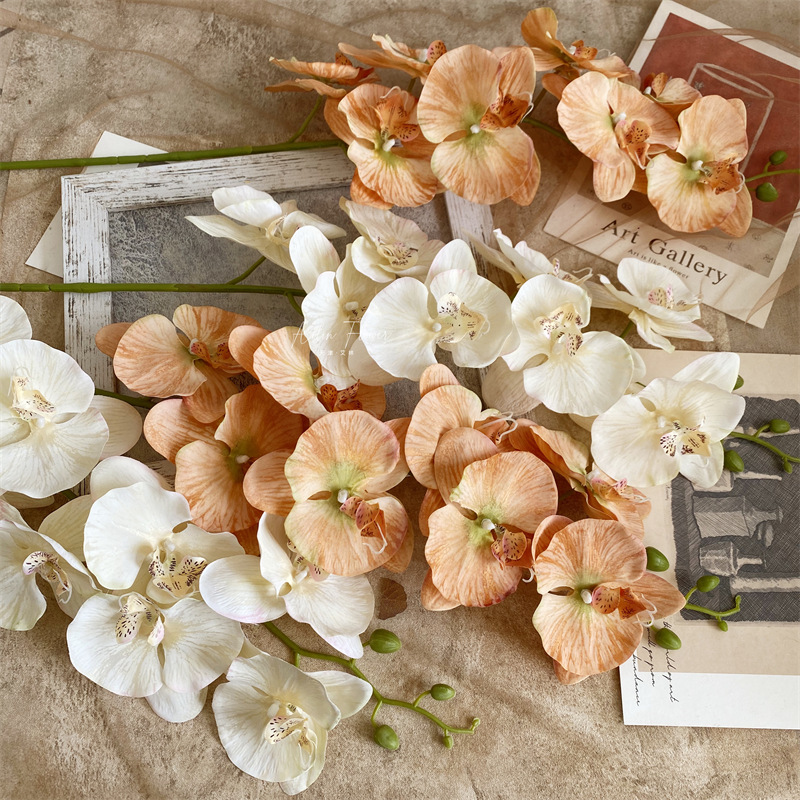 Artificial Phalaenopsis 8 Head Autumn Color Cloth with Snow Spots Wedding Beautiful Wedding Hall Decorative Silk Flower Orchid Cymbidium Faberi Foreign Trade