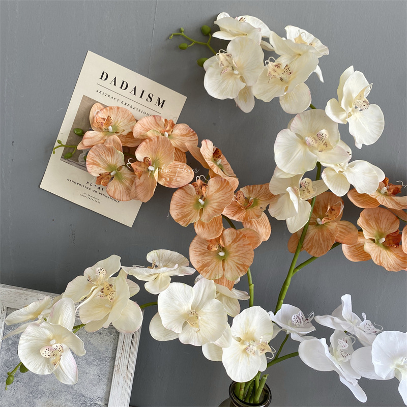 Artificial Phalaenopsis 8 Head Autumn Color Cloth with Snow Spots Wedding Beautiful Wedding Hall Decorative Silk Flower Orchid Cymbidium Faberi Foreign Trade