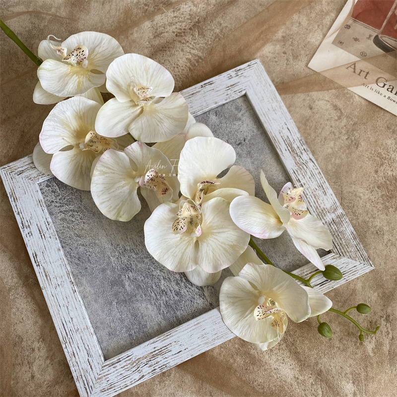 Artificial Phalaenopsis 8 Head Autumn Color Cloth with Snow Spots Wedding Beautiful Wedding Hall Decorative Silk Flower Orchid Cymbidium Faberi Foreign Trade