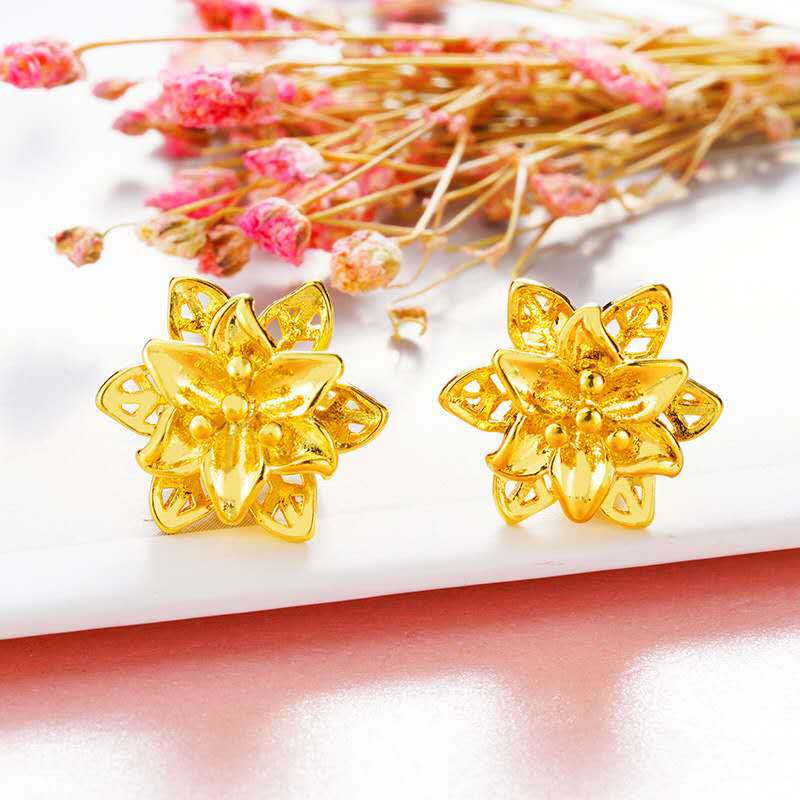 Vietnam Placer Gold Women's Bauhinia Necklace Brass Gold-Plated Flowers Rings Ear Studs Three-Piece Suit Wedding Accessories Vietnam Placer Gold Women's Bauhinia Necklace Brass Gold-Plated Flowers Rings Ear Studs Three-Piece Suit Wedding Accessories