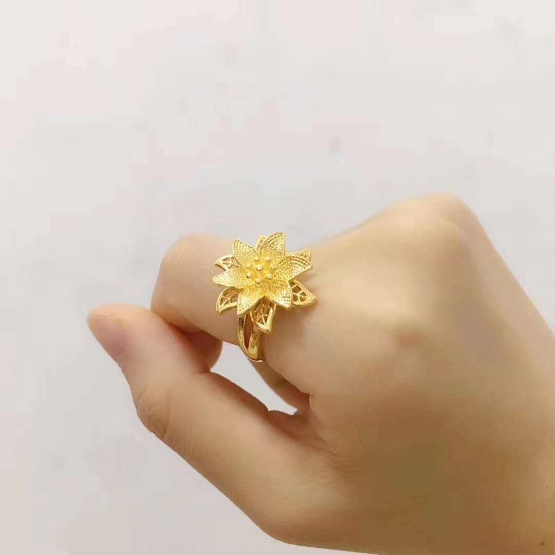 Vietnam Placer Gold Women's Bauhinia Necklace Brass Gold-Plated Flowers Rings Ear Studs Three-Piece Suit Wedding Accessories Vietnam Placer Gold Women's Bauhinia Necklace Brass Gold-Plated Flowers Rings Ear Studs Three-Piece Suit Wedding Accessories