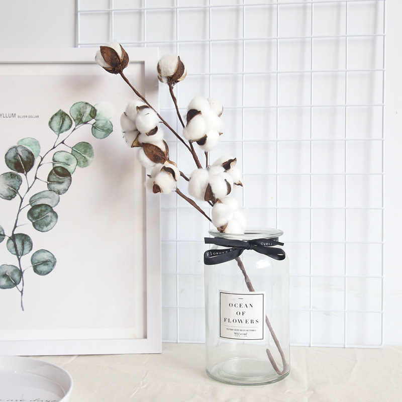 Artificial Flower 10 Natural Cotton Branch Factory Home Decoration Wedding Boquet Holder Plant Wall Artificial Flower 