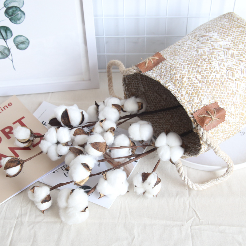 Artificial Flower 10 Natural Cotton Branch Factory Home Decoration Wedding Boquet Holder Plant Wall Artificial Flower 