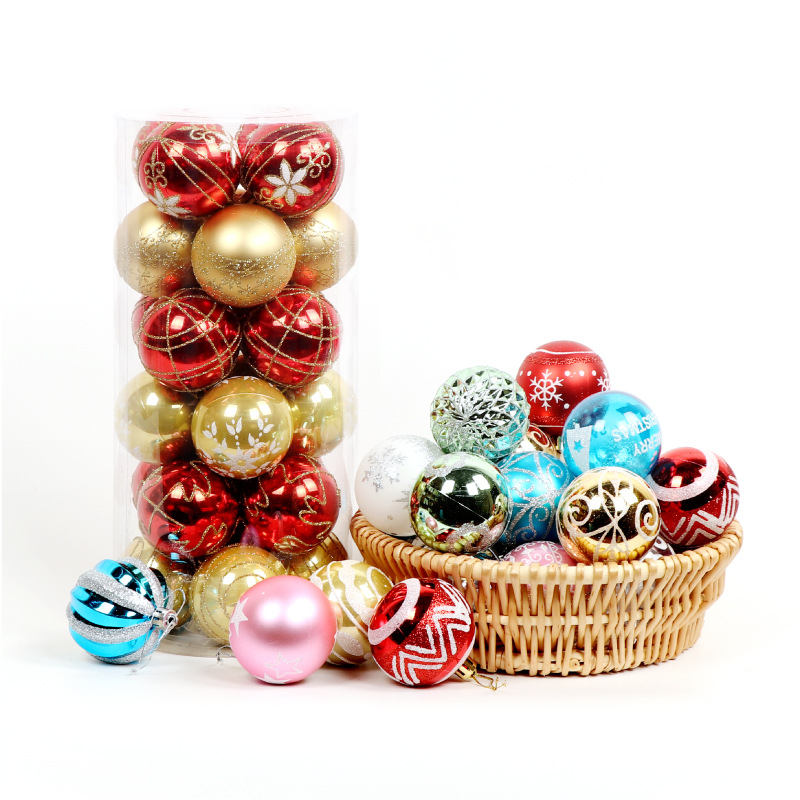 Christmas Ball Decoration Ball 6cm24 Colored Drawing Ball Package Christmas Decorations Christmas Tree Decorative Ball Barrel