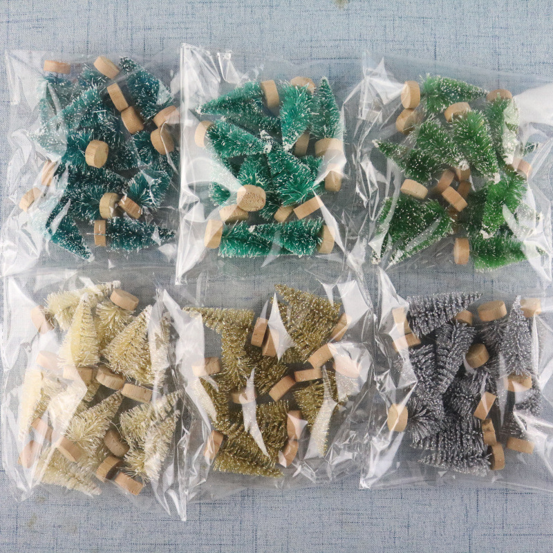 Bagged Mini Christmas Tree Sisal Silk Snow Tasong Decoration Small Christmas Tree Gold Silver Blue, Green and Bagged Mini Christmas Tree Sisal Silk Snow Tasong Decoration Small Christmas Tree Gold Silver Blue, Green and