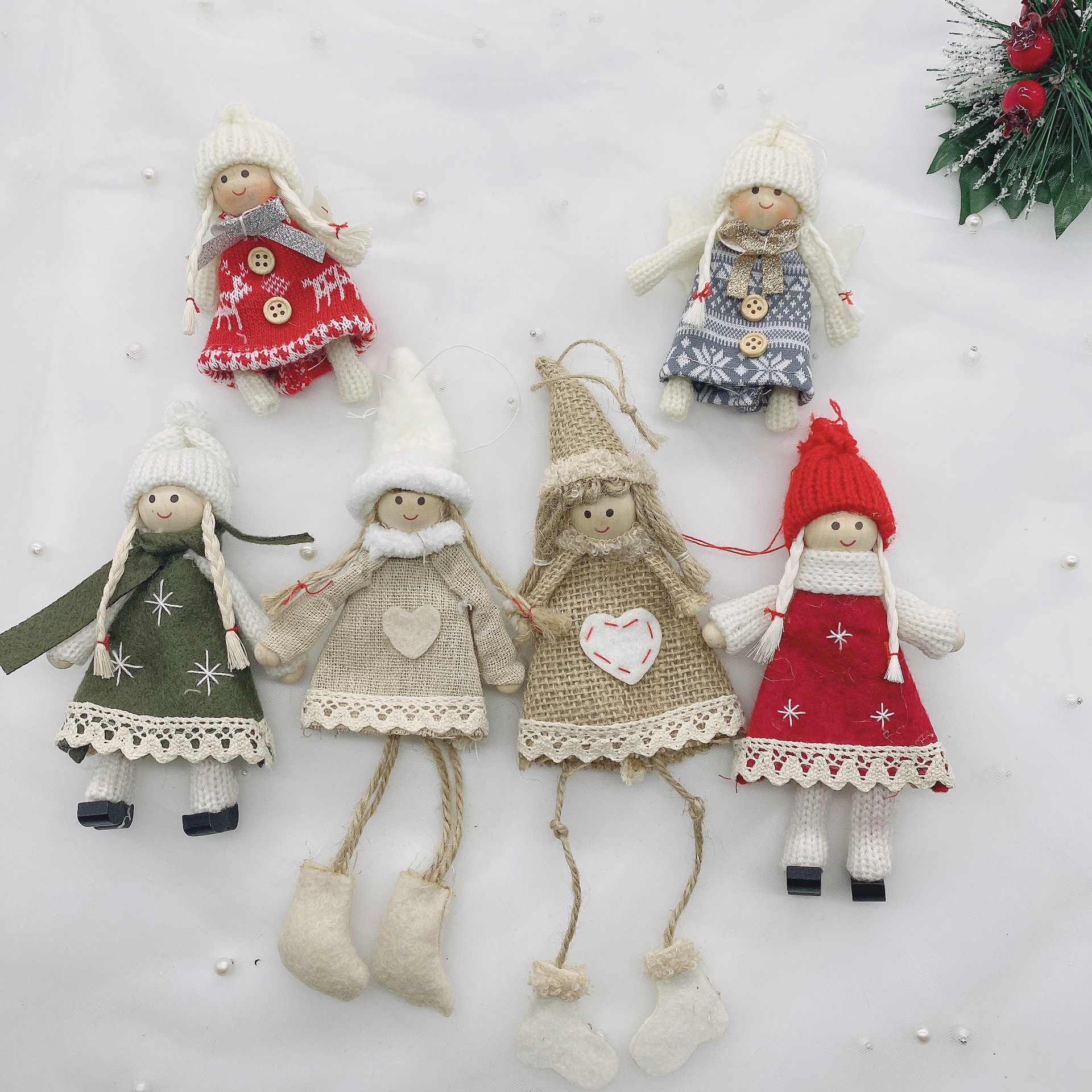 Christmas Wool Felt Doll Holiday Atmosphere Scene Decoration Cute Girl Old Male Snowman Christmas Tree Pendant