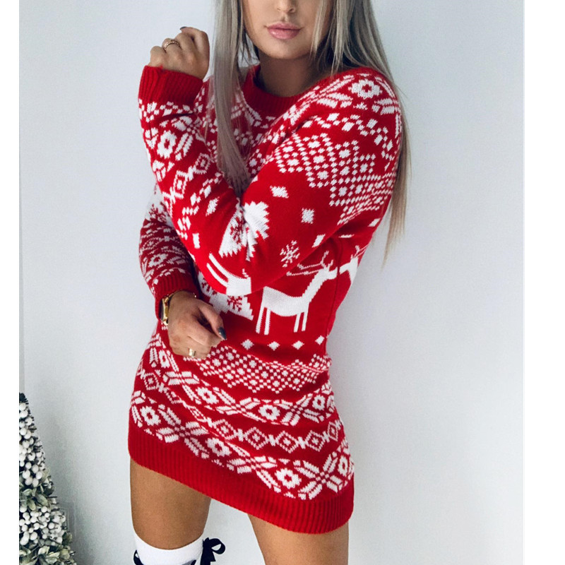 Fall/Winter 2020 New Knitwear Women Amazon European and American All-Matching Christmas Theme Knitted Long-Sleeved Dress Fall/Winter 2020 New Knitwear Women Amazon European and American All-Matching Christmas Theme Knitted Long-Sleeved Dress