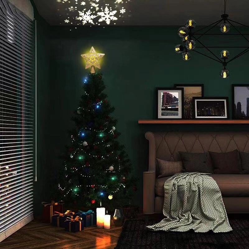 New Christmas Tree Top Shooting Lamp 3D Projection Lamp Star Christmas Tree Decoration Rotating Storm Projection Lamp