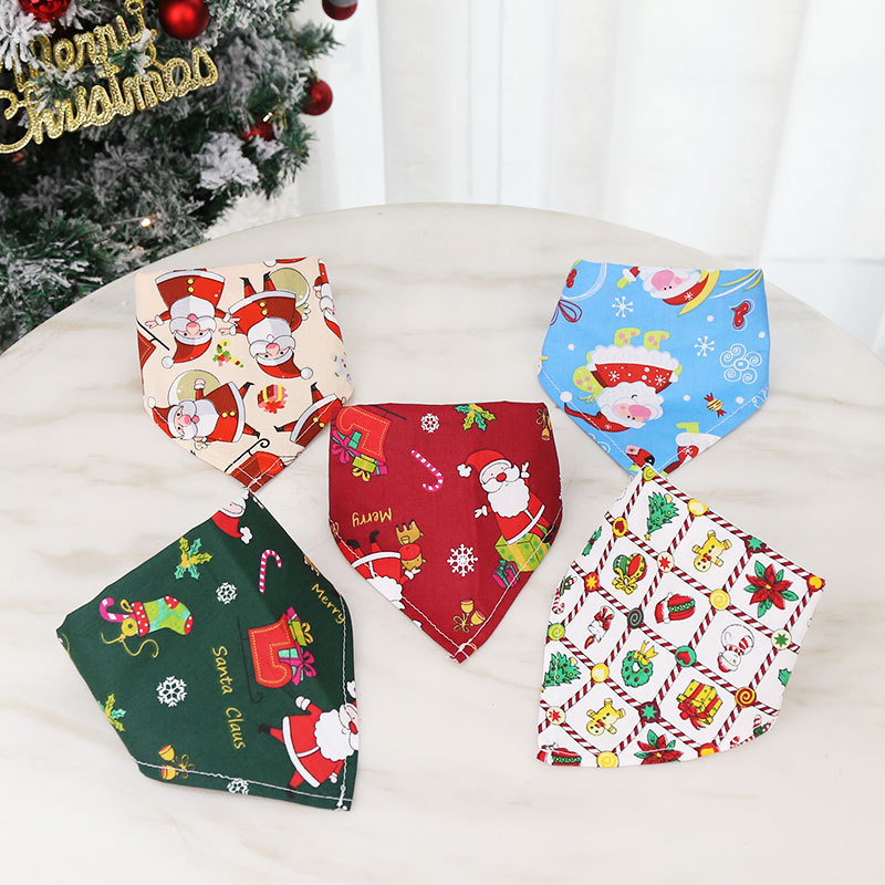 Pet Supplies Dog Cat Christmas Cotton Printed Pet Dress up Triangular Binder Saliva Towel Decoration Bib Big Dog