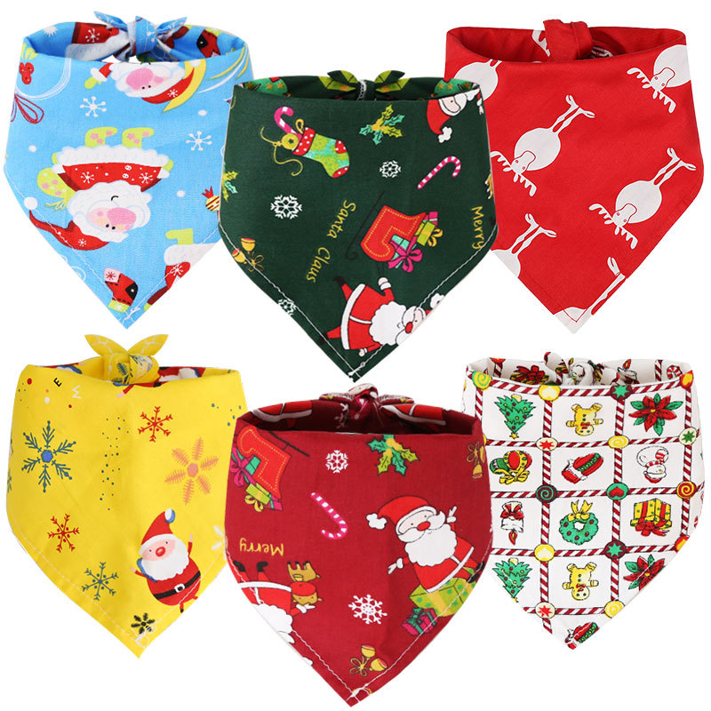 Pet Supplies Dog Cat Christmas Cotton Printed Pet Dress up Triangular Binder Saliva Towel Decoration Bib Big Dog