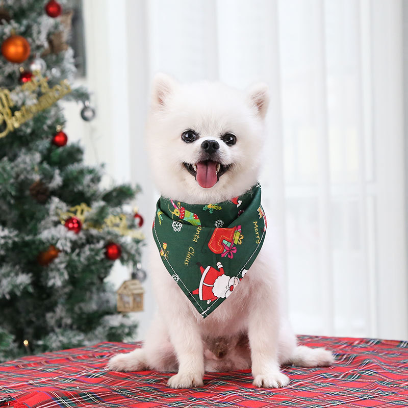 Pet Supplies Dog Cat Christmas Cotton Printed Pet Dress up Triangular Binder Saliva Towel Decoration Bib Big Dog