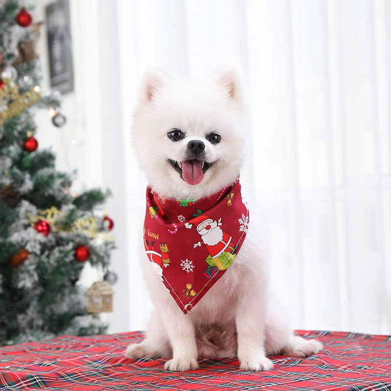 Pet Supplies Dog Cat Christmas Cotton Printed Pet Dress up Triangular Binder Saliva Towel Decoration Bib Big Dog