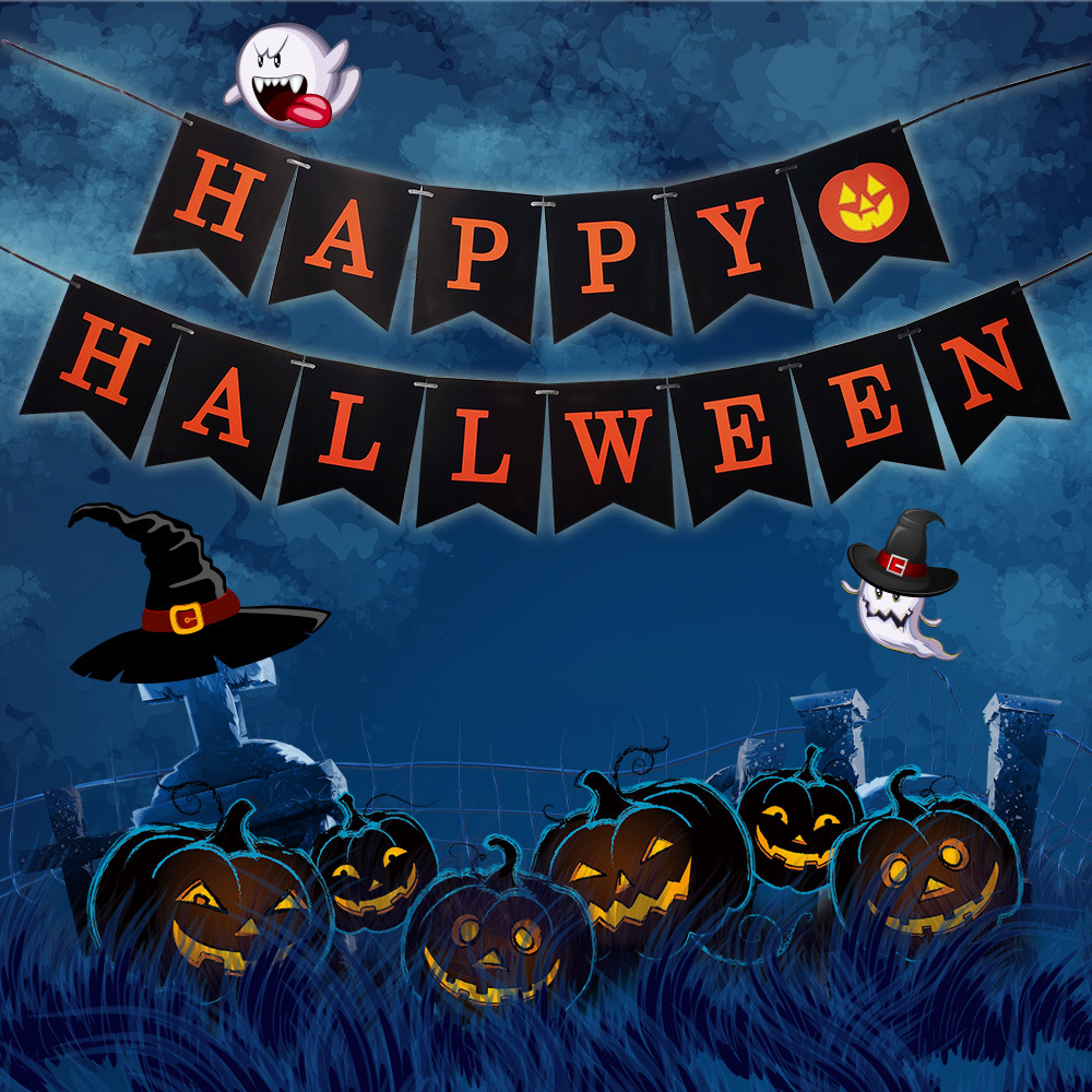 Halloween Black Mermaid Flag Party Decoration Layout Supplies Ghost Festival Bar Venue Flag Latte Art Pumpkin Background