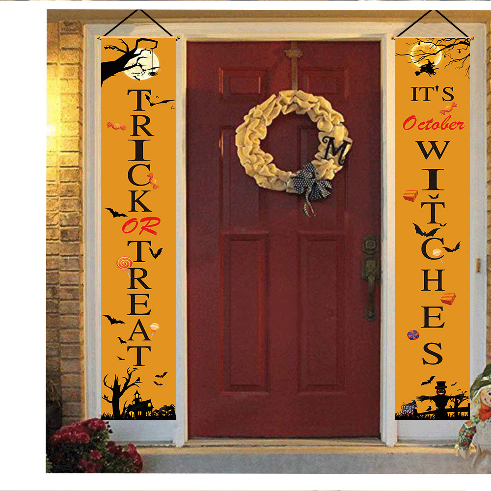 Halloween couplets door curtain decoration ghost festival couplets outdoor door decoration scene layout supplies bar haunted house hanging flags Halloween couplets door curtain decoration ghost festival couplets outdoor door decoration scene layout supplies bar haunted house hanging flags