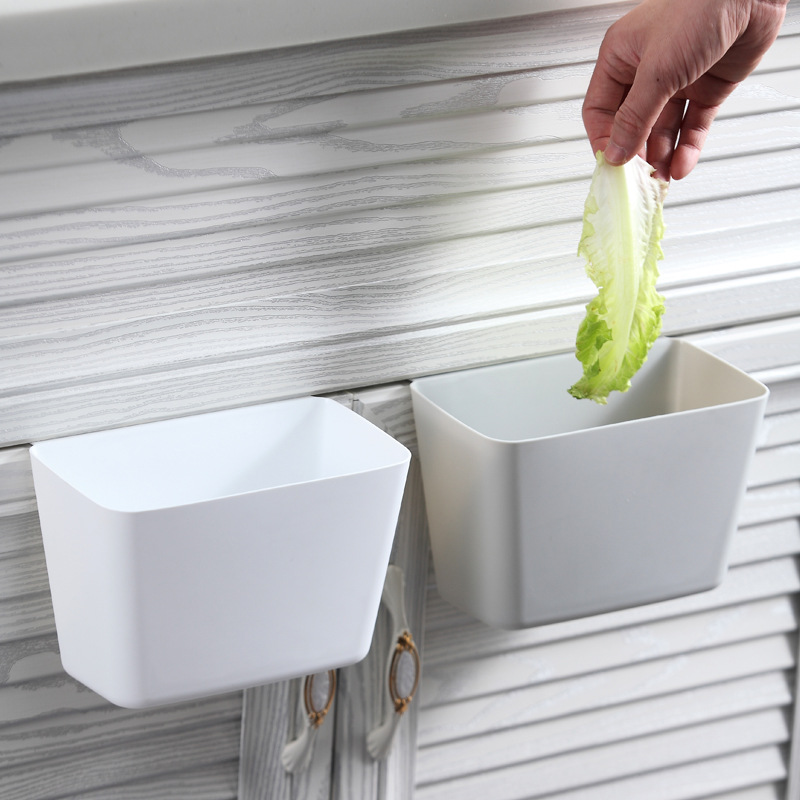 Kitchen Home Wall-Mounted Plastic Trumpet Trash Can Cabinet Door Household Hanging Garbage Hanging Desktop Storage Box