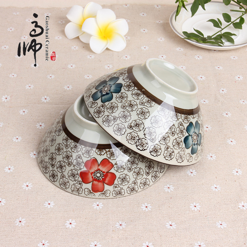 7-Inch Trumpet Bowl Noodle Bowl Spot Supply Overglazed Color Figure Flower Tableware round Bowl Wholesale Factory Direct Sales