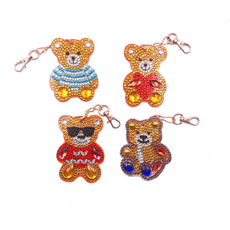 New Special-Shaped Diamond Rose Keychain DIY Bear Decorations Car Small Pendant Diamond Painting Four Sets