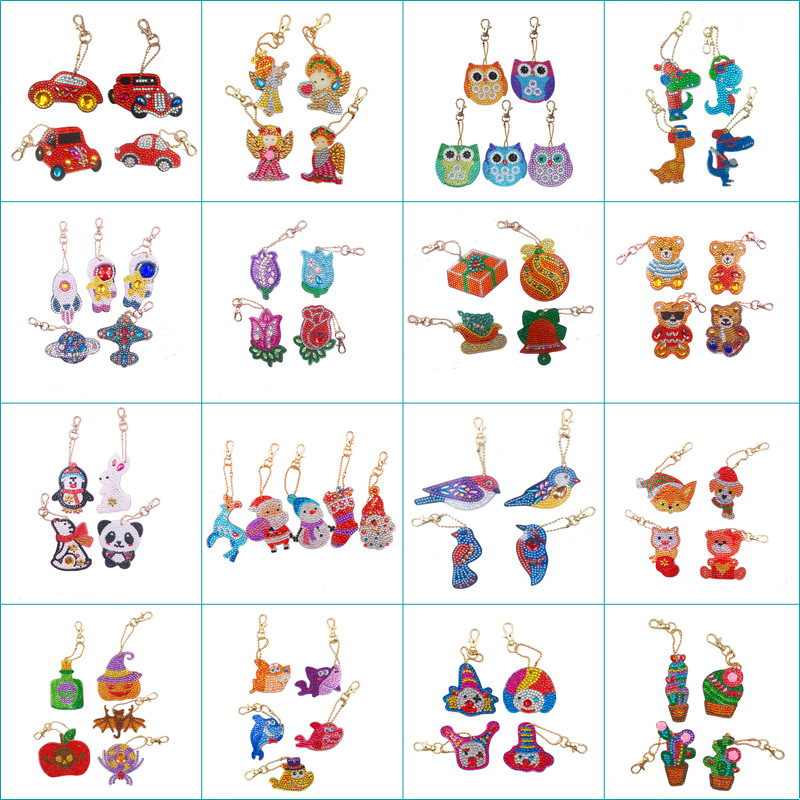 New Special-Shaped Diamond Rose Keychain DIY Bear Decorations Car Small Pendant Diamond Painting Four Sets