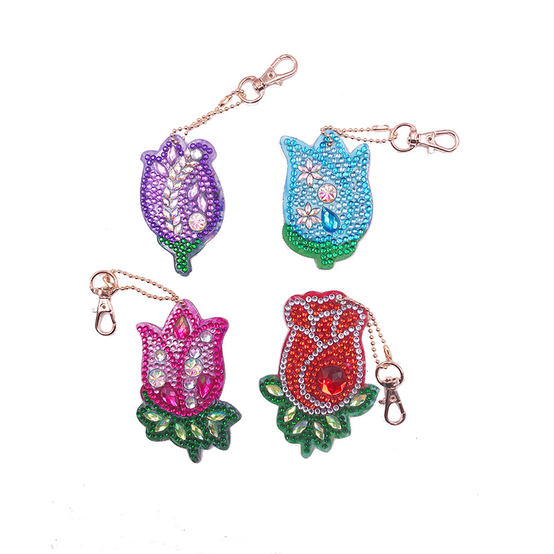 New Special-Shaped Diamond Rose Keychain DIY Bear Decorations Car Small Pendant Diamond Painting Four Sets