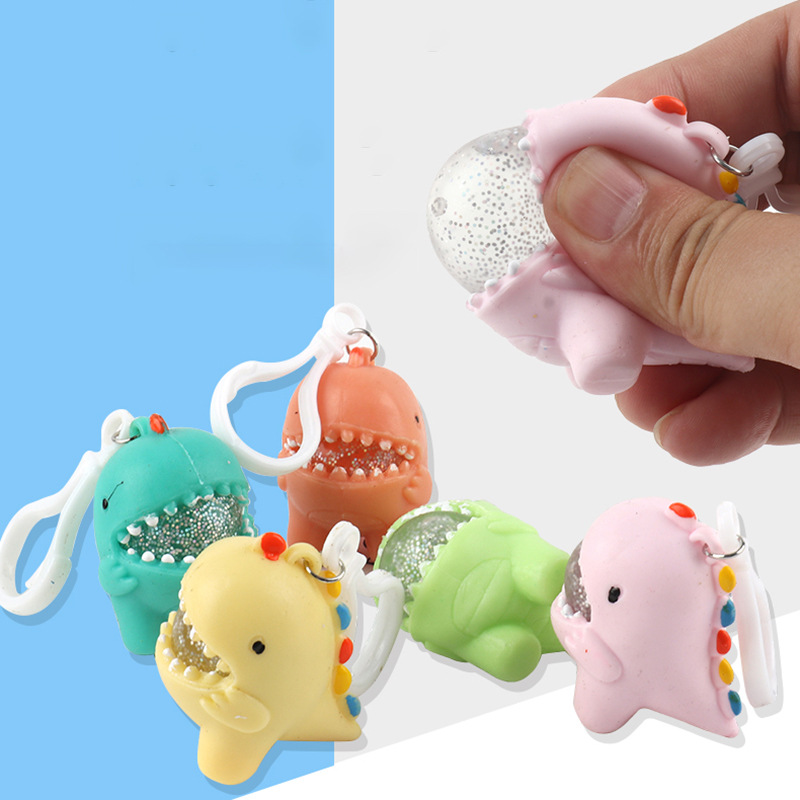 TPR Cartoon Dinosaur Keychain Squeezing Toy Soft Rubber Vent Ball Decompression Toy Finger Bubble Music Factory Direct Sales