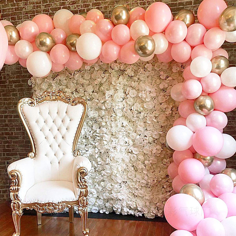 Cross-Border Hot Sale Macaron Pink Balloon Set Baby Ins Style Birthday Wedding Room Party Decoration 117pcs