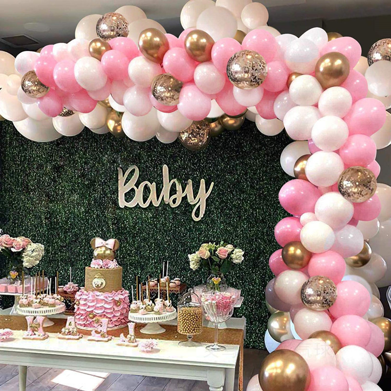 Cross-Border Hot Sale Macaron Pink Balloon Set Baby Ins Style Birthday Wedding Room Party Decoration 117pcs