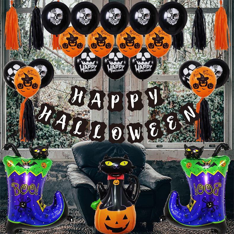 Wansheng Aluminum Balloon Pumpkin Cat Bat Spider Balloon Happy Halloween Balloon Party Decoration Layout Balloon Wansheng Aluminum Balloon Pumpkin Cat Bat Spider Balloon Happy Halloween Balloon Party Decoration Layout Balloon