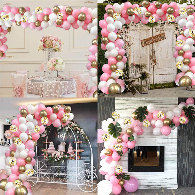 Cross-Border Hot Selling Macaron Pink Balloon Chain Set Ins Style Birthday Wedding Party Supplies Decoration Package