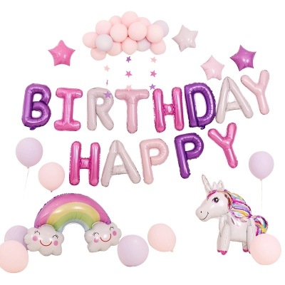 Children&#039;s Birthday Theme Party Decoration Aluminum Film Balloon Captain America Unicorn Letter Balloon Package Wholesale